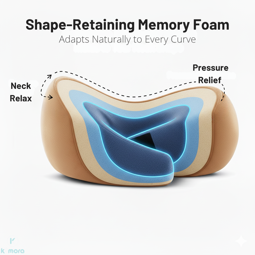 Travel Neck Pillow Memory Foam for Flights, Cars and Comfortable Travel Support - Image 2